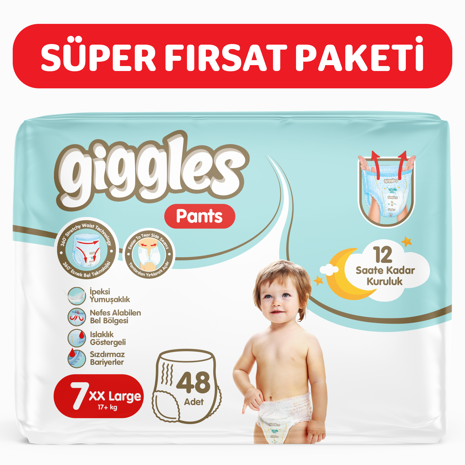 Giggles Pants Külotlu Bebek Bezi 7 Numara XXLarge 48 Adet